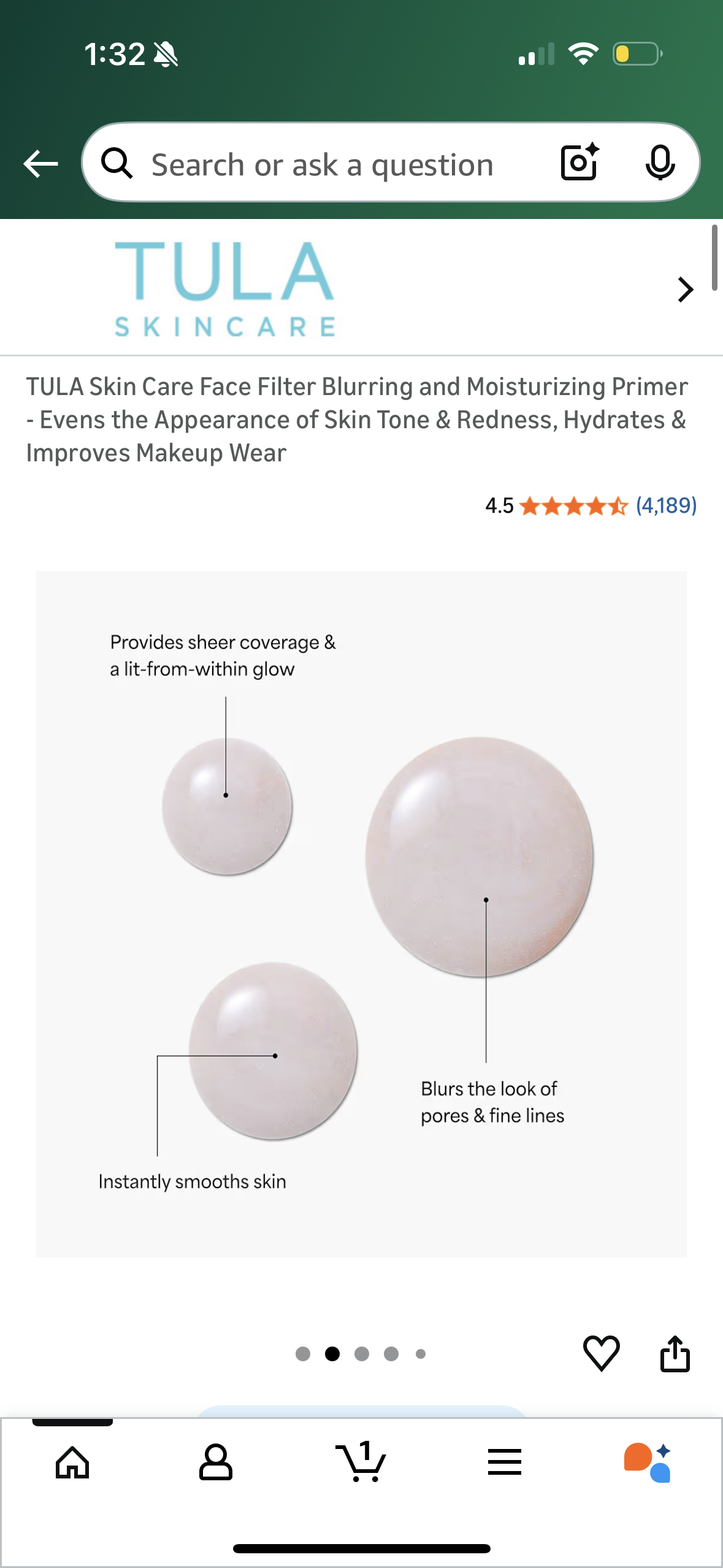 TULA Skin Care Face Filter Blurring and Moisturizing Primer - Evens the Appearance of Skin Tone & Redness, Hydrates & Improves Makeup Wear