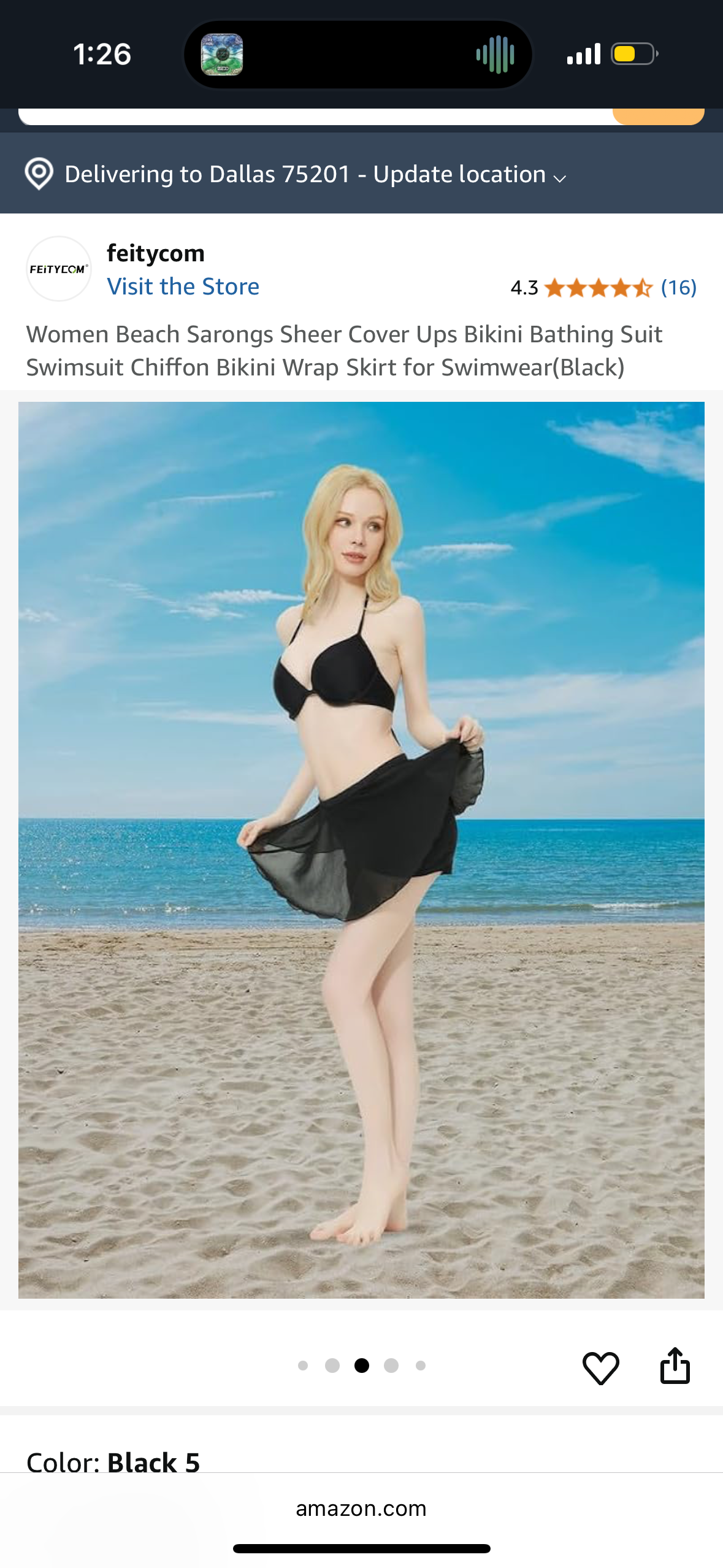 Women Beach Sarongs Sheer Cover Ups Bikini Bathing Suit Swimsuit Chiffon Bikini Wrap Skirt for Swimwear (Black)