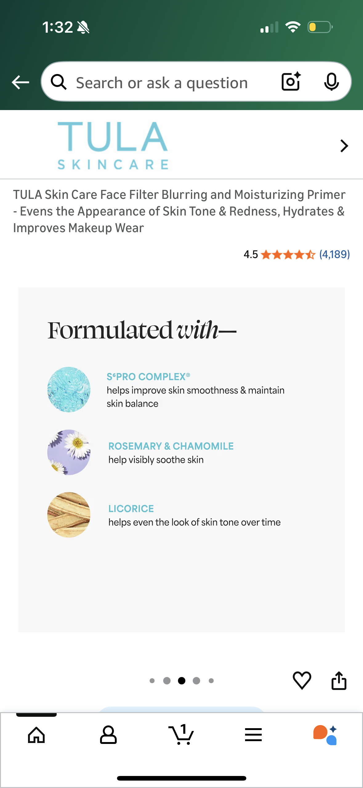 TULA Skin Care Face Filter Blurring and Moisturizing Primer - Evens the Appearance of Skin Tone & Redness, Hydrates & Improves Makeup Wear