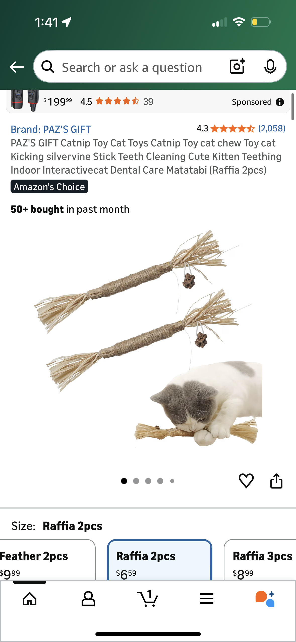 PAZ'S GIFT Catnip Toy Cat Toys Catnip Toy cat chew Toy cat Kicking silvervine Stick Teeth Cleaning Cute Kitten Teething Indoor Interactivecat Dental Care Matatabi (Raffia 2pcs)