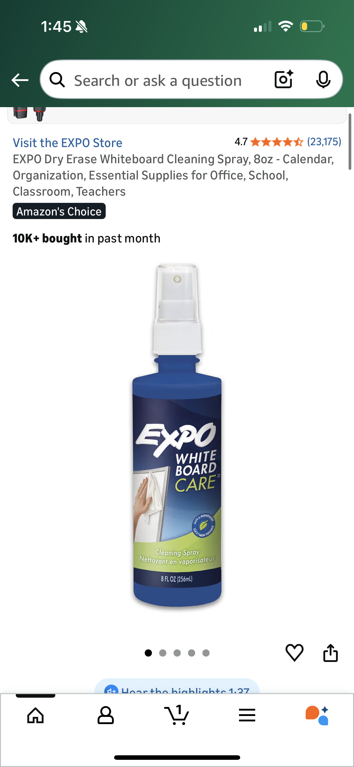 EXPO Dry Erase Whiteboard Cleaning Spray, 8oz - Calendar, Organization, Essential Supplies for Office, School, Classroom, Teachers