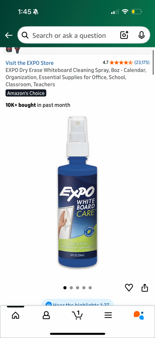 EXPO Dry Erase Whiteboard Cleaning Spray, 8oz - Calendar, Organization, Essential Supplies for Office, School, Classroom, Teachers