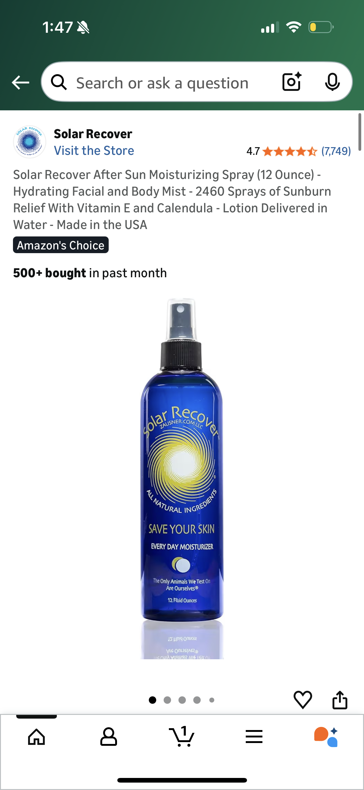 Solar Recover After Sun Moisturizing Spray (12 Ounce) - Hydrating Facial and Body Mist - 2460 Sprays of Sunburn Relief With Vitamin E and Calendula - Lotion Delivered in Water - Made in the USA