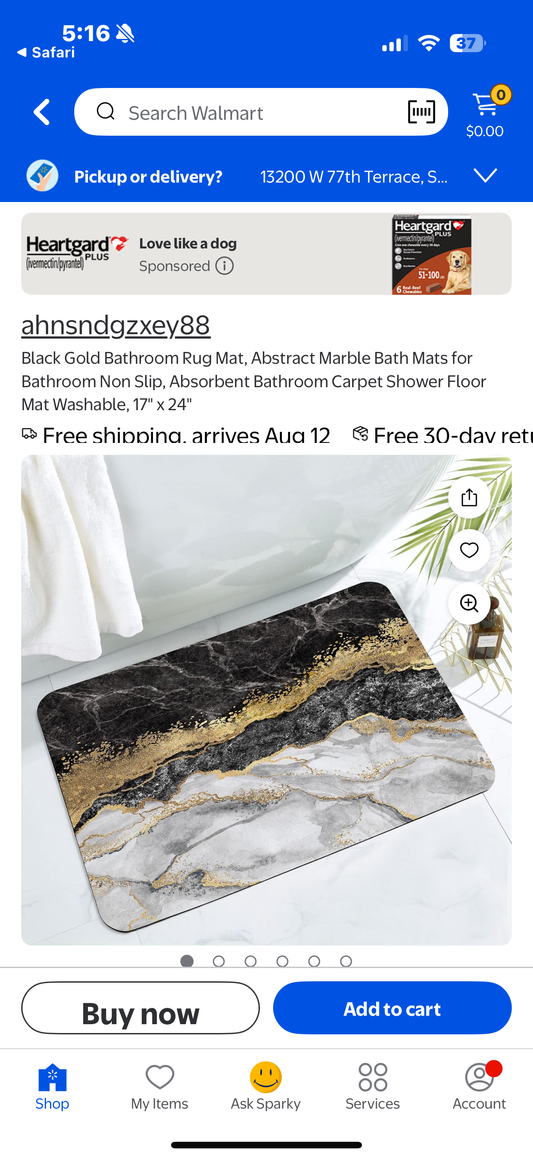 MitoVilla Black Gold Bathroom Rug Mat, Abstract Marble Bath Mats for Bathroom Non Slip, Absorbent Bathroom Shower Floor Mat Washable, 17" x 24"