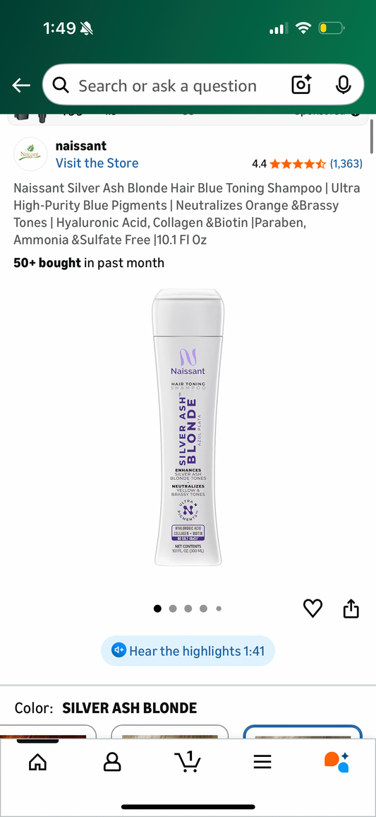 Naissant Silver Ash Blonde Hair Blue Toning Shampoo | Ultra High-Purity Blue Pigments | Neutralizes Orange &Brassy Tones | Hyaluronic Acid, Collagen &Biotin |Paraben, Ammonia &Sulfate Free |10.1 Fl Oz