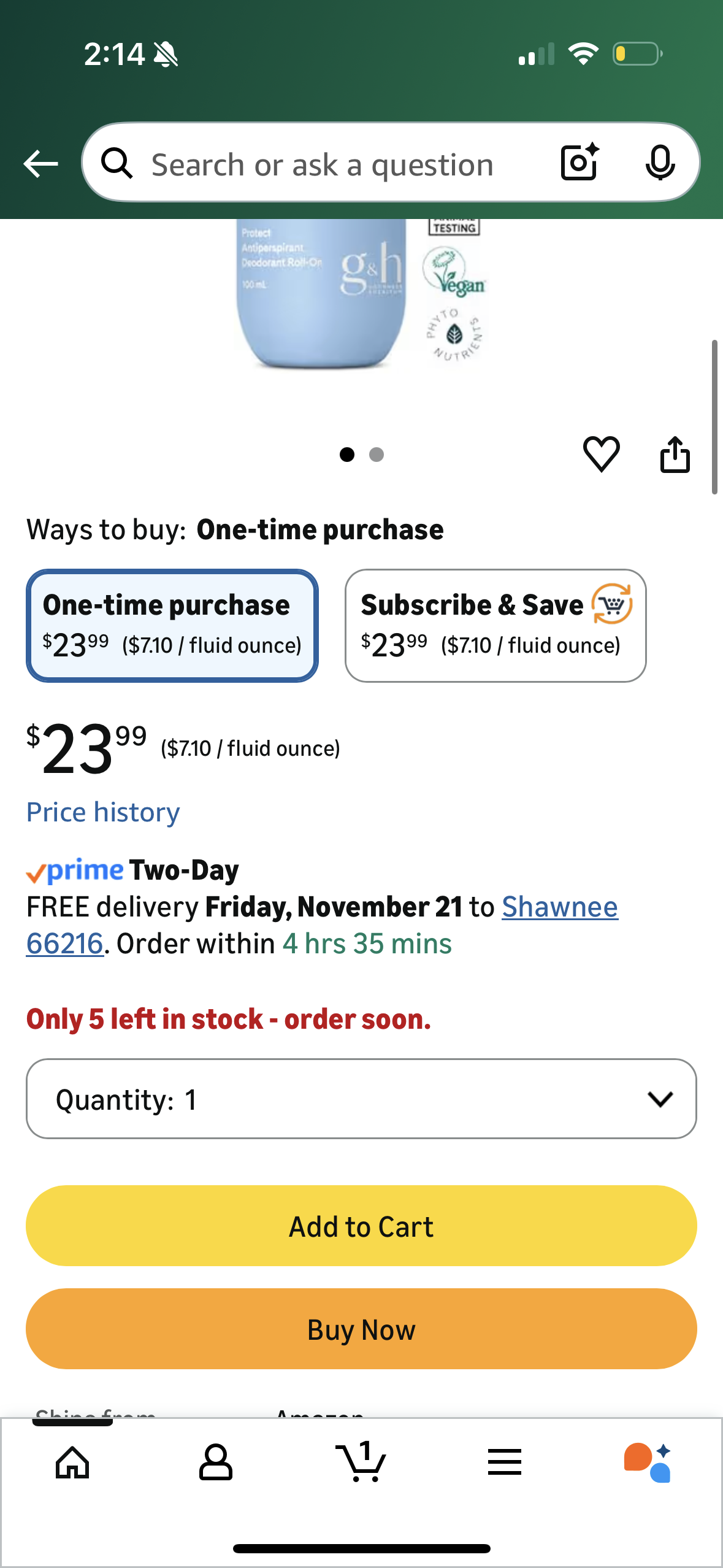 G&H™ Protect Alcohol-Free Roll-On Deodorant 100ml – With Green Tea, Centella Asiatica & Rosemary – Gentle, Long-Lasting Antiperspirant for Sensitive Skin, Pack of 1