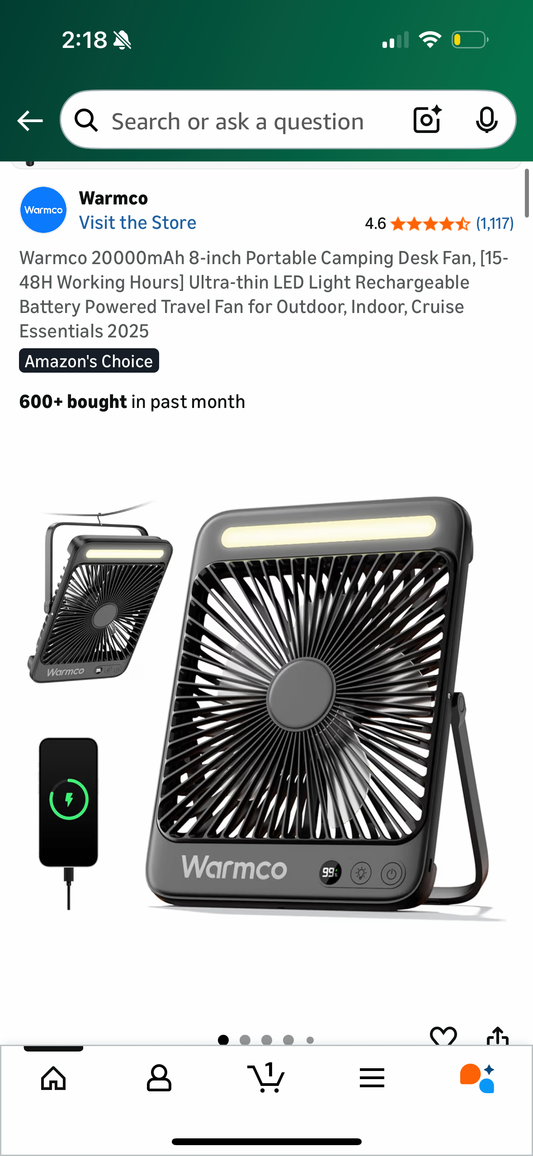 Warmco 20000mAh 8-inch Portable Camping Desk Fan, [15-48H Working Hours] Ultra-thin LED Light Rechargeable Battery Powered Travel Fan for Outdoor, Indoor, Cruise Essentials 2025