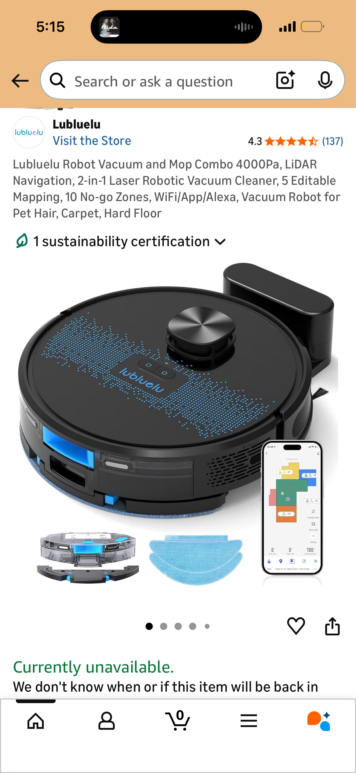 Robot Vacuum and Mop Combo 4000Pa, LiDAR Navigation, 2-in-1 Laser Robotic Vacuum Cleaner, 5 Editable Mapping, 10 No-go Zones, WiFi/App/Alexa, Vacuum Robot for Pet Hair, Carpet, Hard Floor