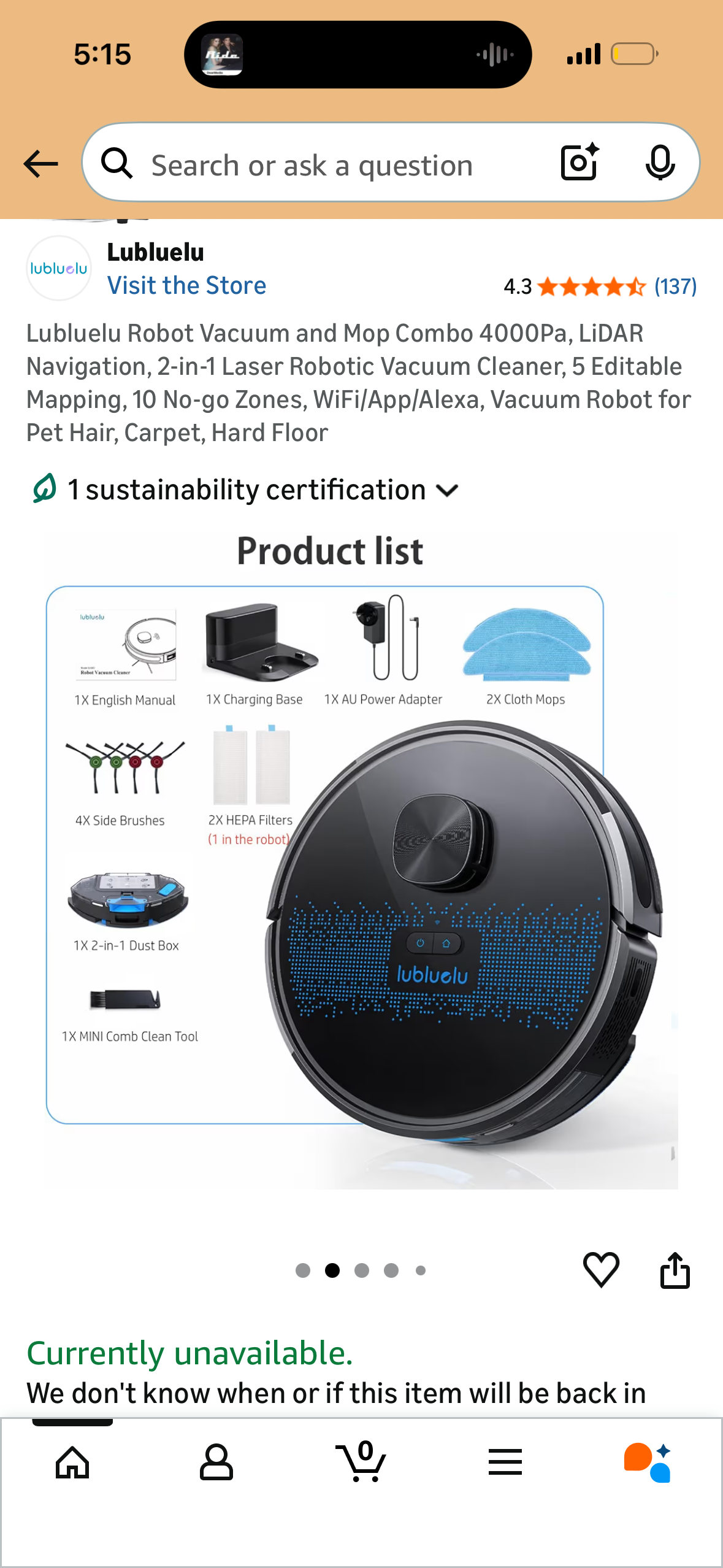 Robot Vacuum and Mop Combo 4000Pa, LiDAR Navigation, 2-in-1 Laser Robotic Vacuum Cleaner, 5 Editable Mapping, 10 No-go Zones, WiFi/App/Alexa, Vacuum Robot for Pet Hair, Carpet, Hard Floor