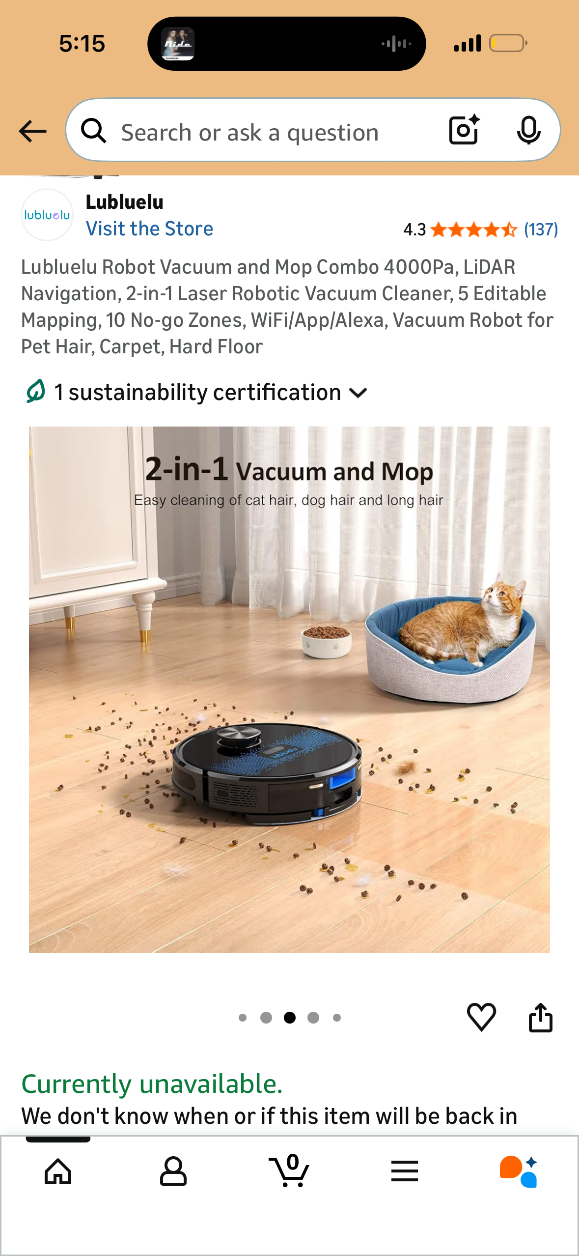 Robot Vacuum and Mop Combo 4000Pa, LiDAR Navigation, 2-in-1 Laser Robotic Vacuum Cleaner, 5 Editable Mapping, 10 No-go Zones, WiFi/App/Alexa, Vacuum Robot for Pet Hair, Carpet, Hard Floor