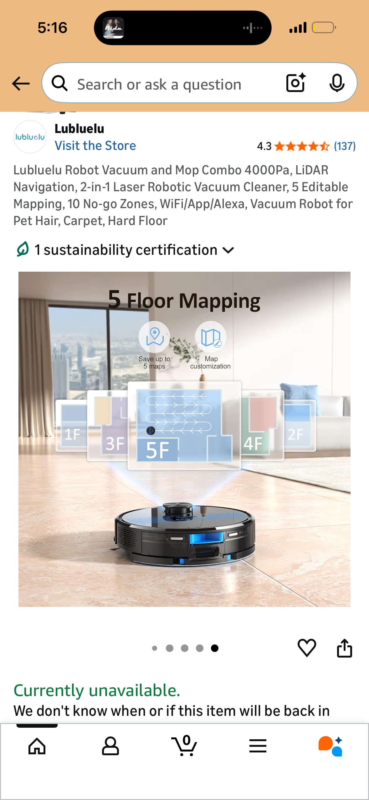 Robot Vacuum and Mop Combo 4000Pa, LiDAR Navigation, 2-in-1 Laser Robotic Vacuum Cleaner, 5 Editable Mapping, 10 No-go Zones, WiFi/App/Alexa, Vacuum Robot for Pet Hair, Carpet, Hard Floor
