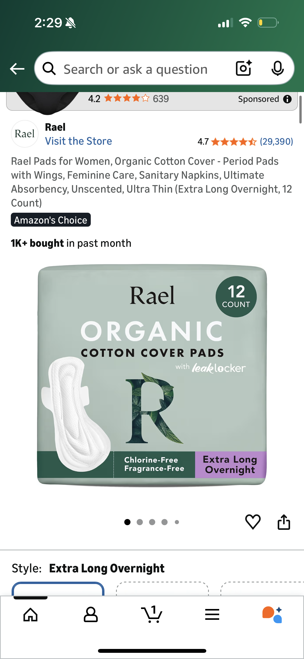 Rael Pads for Women, Organic Cotton Cover - Period Pads with Wings, Feminine Care, Sanitary Napkins, Ultimate Absorbency, Unscented, Ultra Thin (Extra Long Overnight, 12 Count)