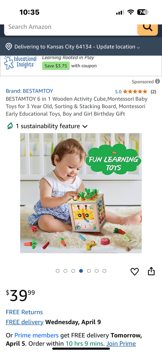 BESTAMTOY 6 in 1 Wooden Activity Cube, Montessori Baby Toys for 3 Year Old, Sorting & Stacking Board, Montessori Early Educational Toys, Boy and Girl Birthday Gift