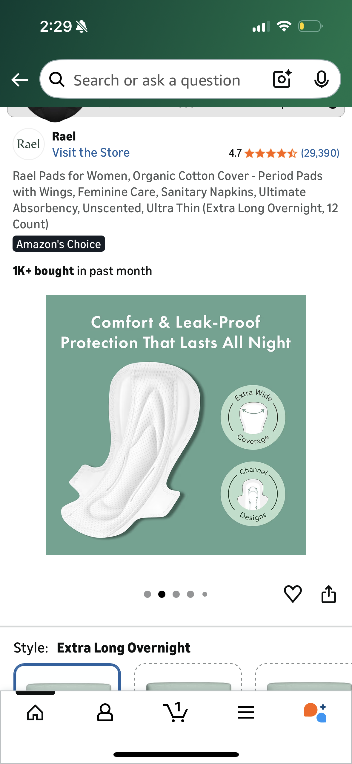 Rael Pads for Women, Organic Cotton Cover - Period Pads with Wings, Feminine Care, Sanitary Napkins, Ultimate Absorbency, Unscented, Ultra Thin (Extra Long Overnight, 12 Count)