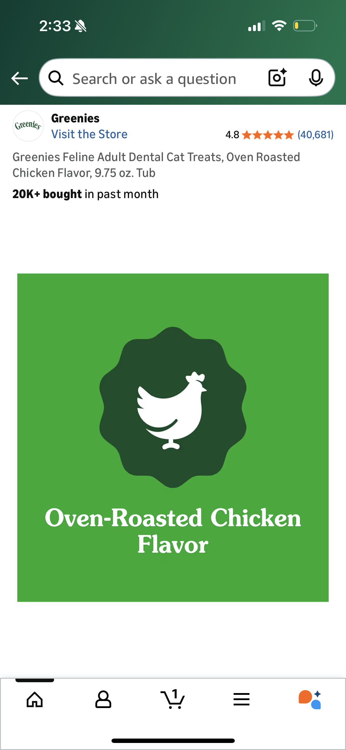 Greenies Feline Adult Dental Cat Treats, Oven Roasted Chicken Flavor, 9.75 oz. Tub