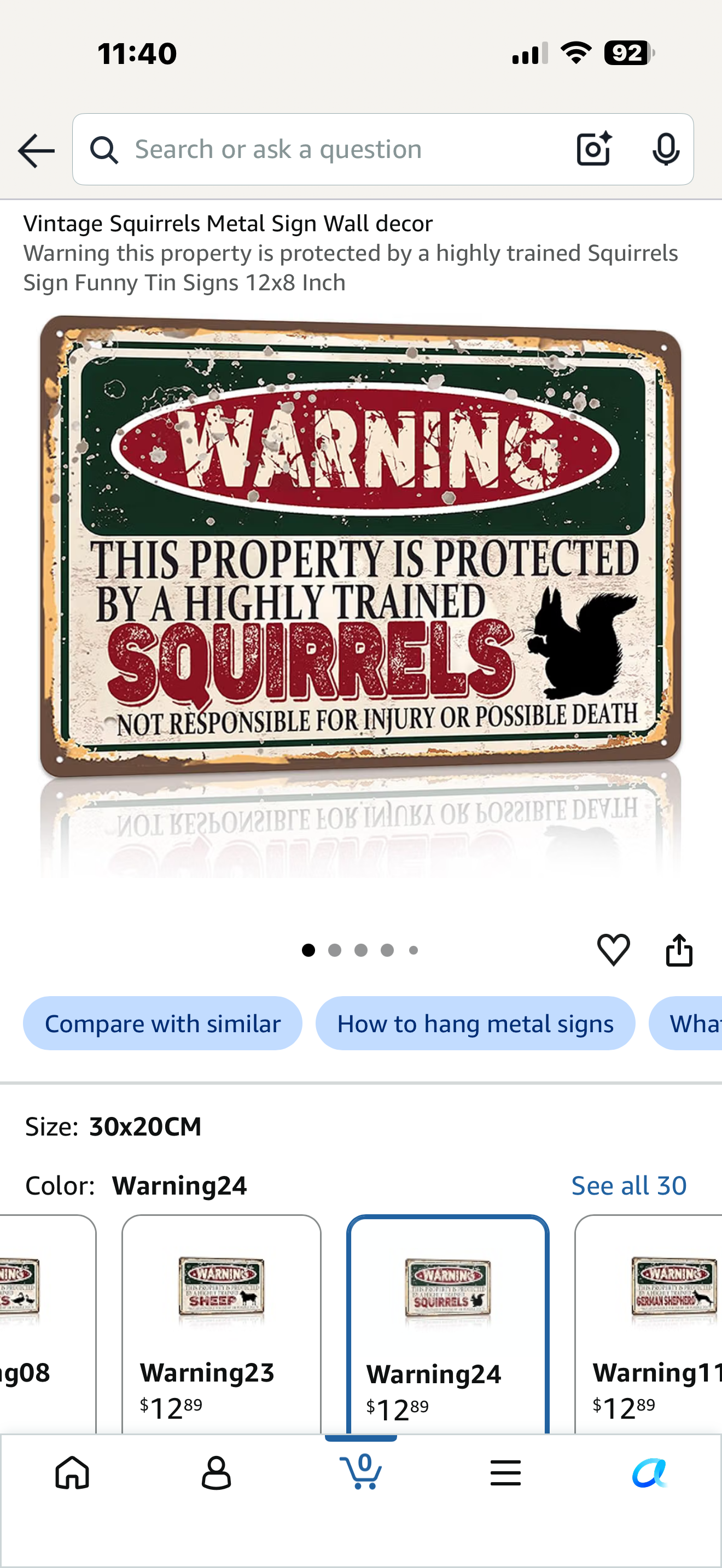 Warning this property is protected by a highly trained Squirrels Sign Funny Tin Signs 12x8 Inch