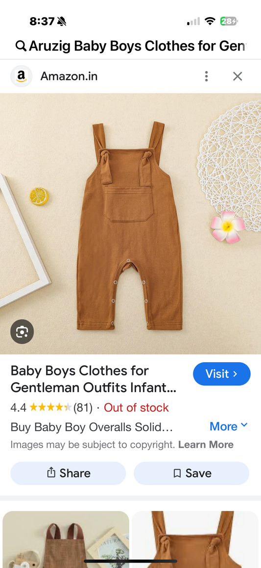 Aruzig Baby Boys Clothes for Gentleman Outfits Infant Boy Girl Suspender Pants Onepiece Jumpsuit Pocket Outfit (Brown, 6-12 Months)