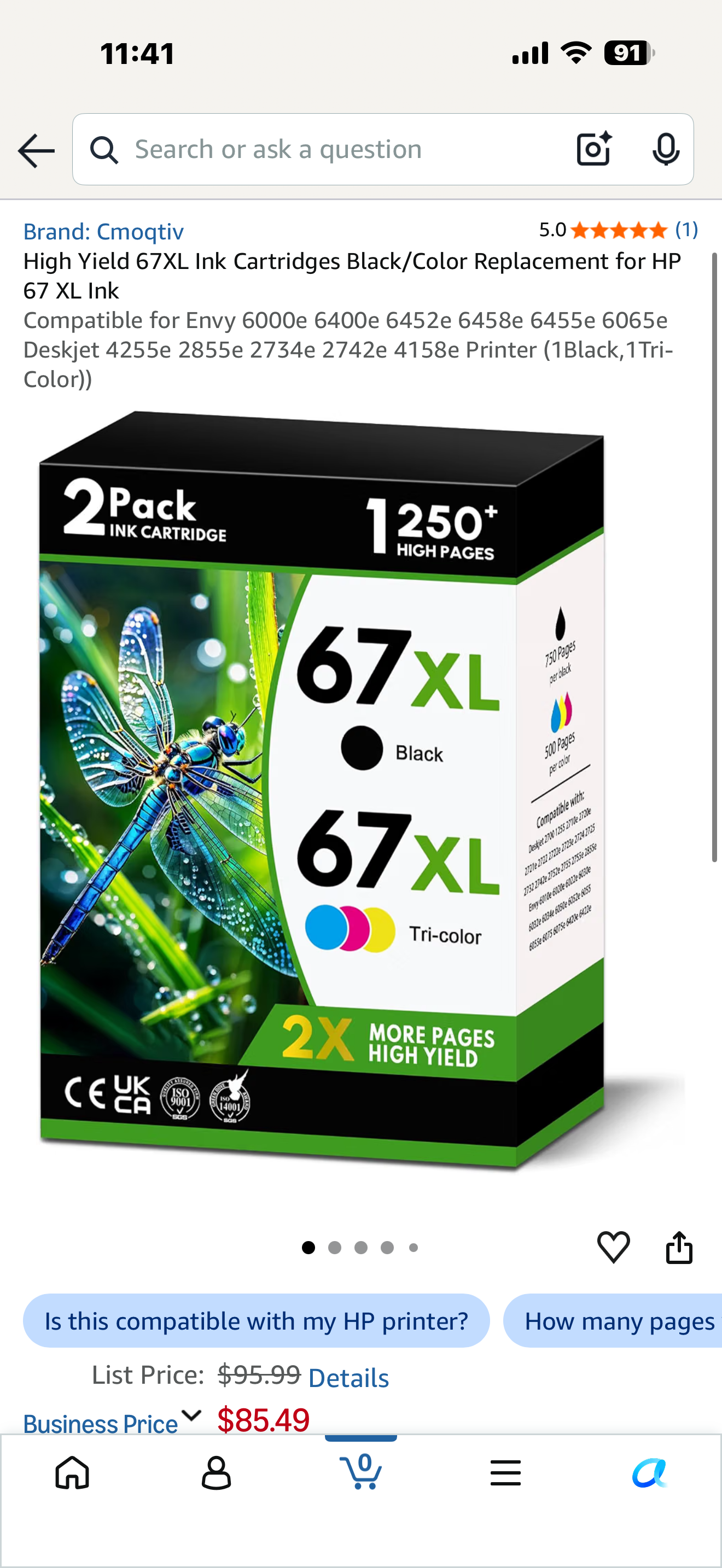 High Yield 67XL Ink Cartridges Black/Color Replacement for HP 67 XL Ink