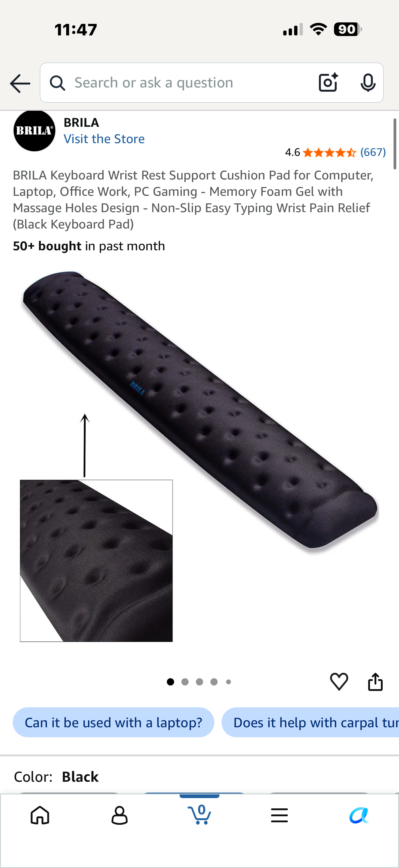 BRILA Keyboard Wrist Rest Support Cushion Pad for Computer, Laptop, Office Work, PC Gaming - Memory Foam Gel with Massage Holes Design - Non-Slip Easy Typing Wrist Pain Relief (Light gray, Keyboard Pad