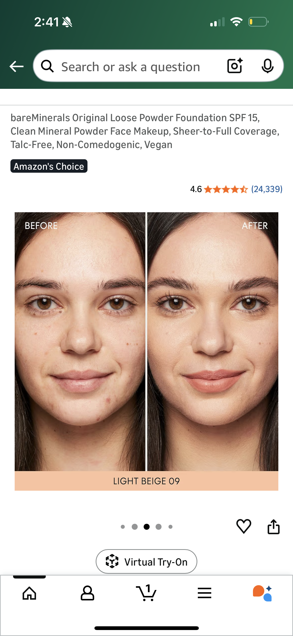 bareMinerals Original Loose Powder Foundation SPF 15, Clean Mineral Powder Face Makeup, Sheer-to-Full Coverage, Talc-Free, Non-Comedogenic, Vegan