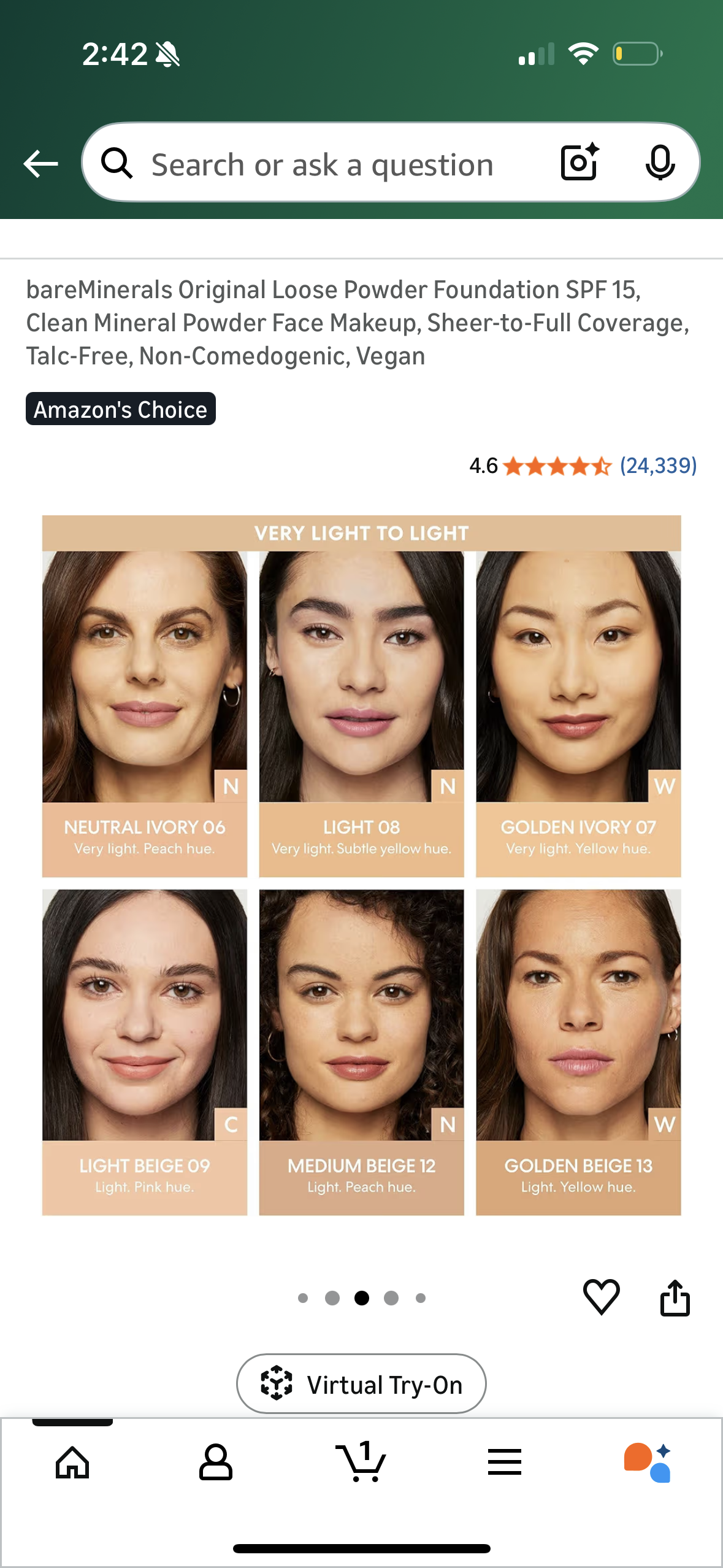 bareMinerals Original Loose Powder Foundation SPF 15, Clean Mineral Powder Face Makeup, Sheer-to-Full Coverage, Talc-Free, Non-Comedogenic, Vegan