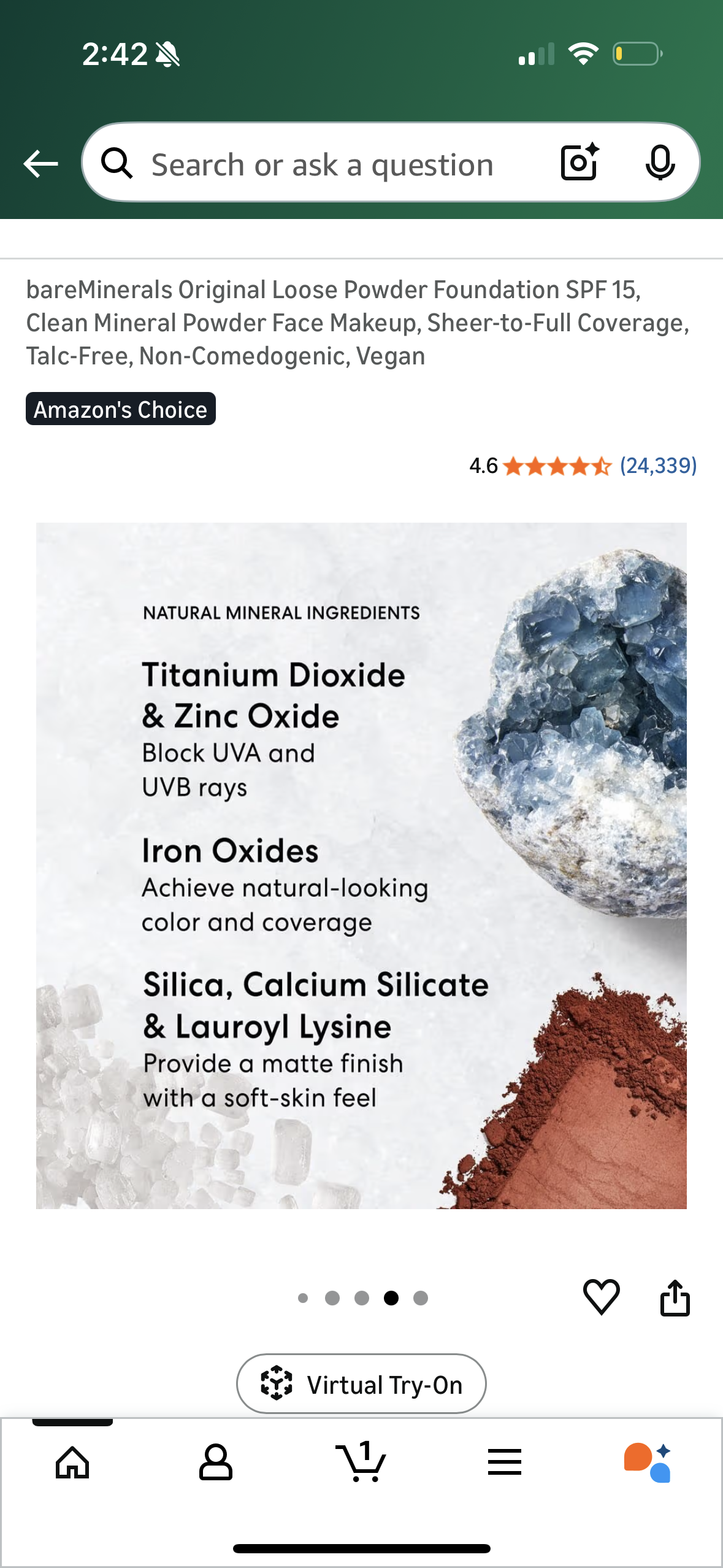 bareMinerals Original Loose Powder Foundation SPF 15, Clean Mineral Powder Face Makeup, Sheer-to-Full Coverage, Talc-Free, Non-Comedogenic, Vegan