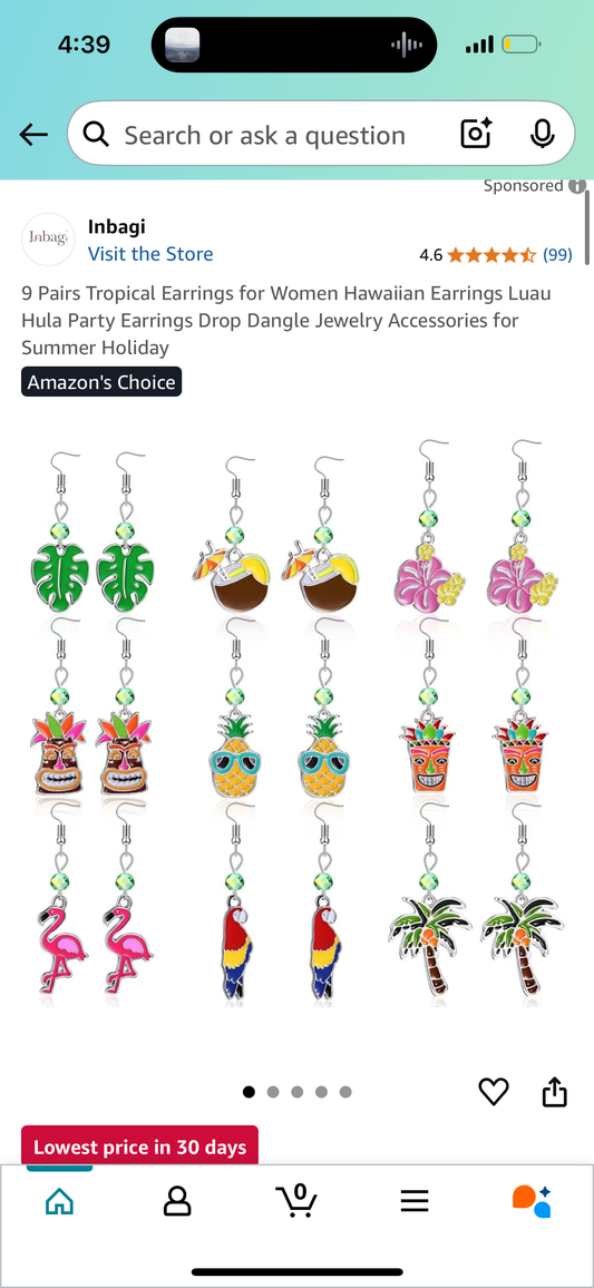 9 Pairs Tropical Earrings for Women Hawaiian Earrings Luau Hula Party Earrings Drop Dangle Jewelry Accessories for Summer Holiday