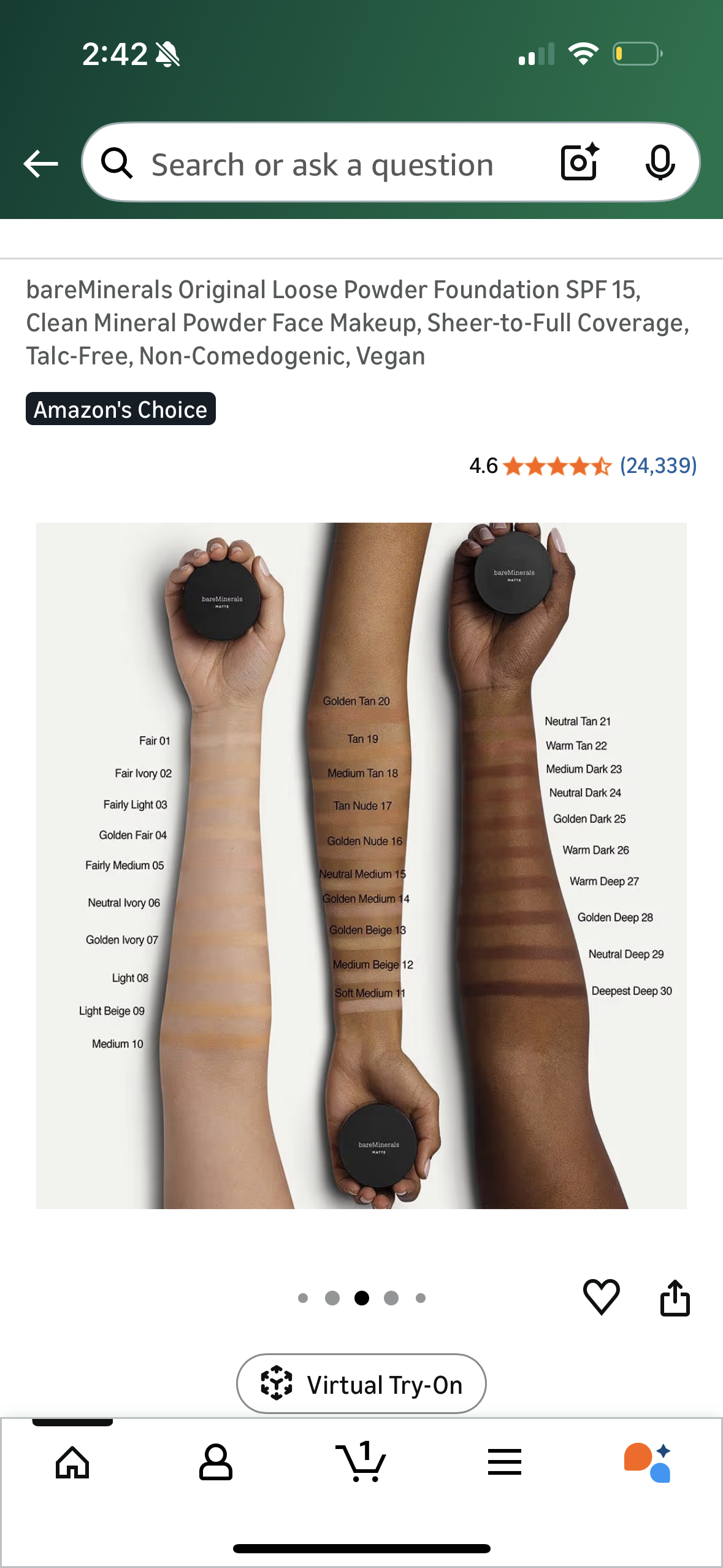 bareMinerals Original Loose Powder Foundation SPF 15, Clean Mineral Powder Face Makeup, Sheer-to-Full Coverage, Talc-Free, Non-Comedogenic, Vegan