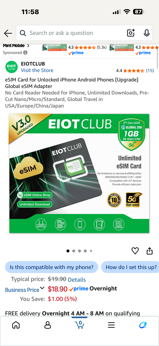 eSIM Card for Unlocked iPhone Android Phones [Upgrade] Global eSIM Adapter
