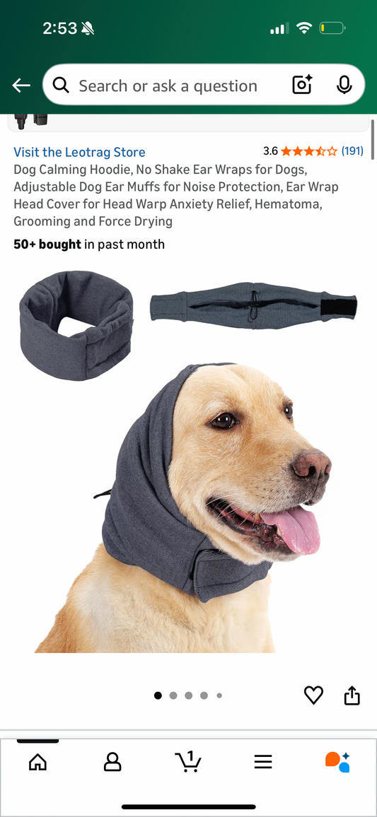 Dog Calming Hoodie, No Shake Ear Wraps for Dogs, Adjustable Dog Ear Muffs for Noise Protection, Ear Wrap Head Cover for Head Warp Anxiety Relief, Hematoma, Grooming and Force Drying