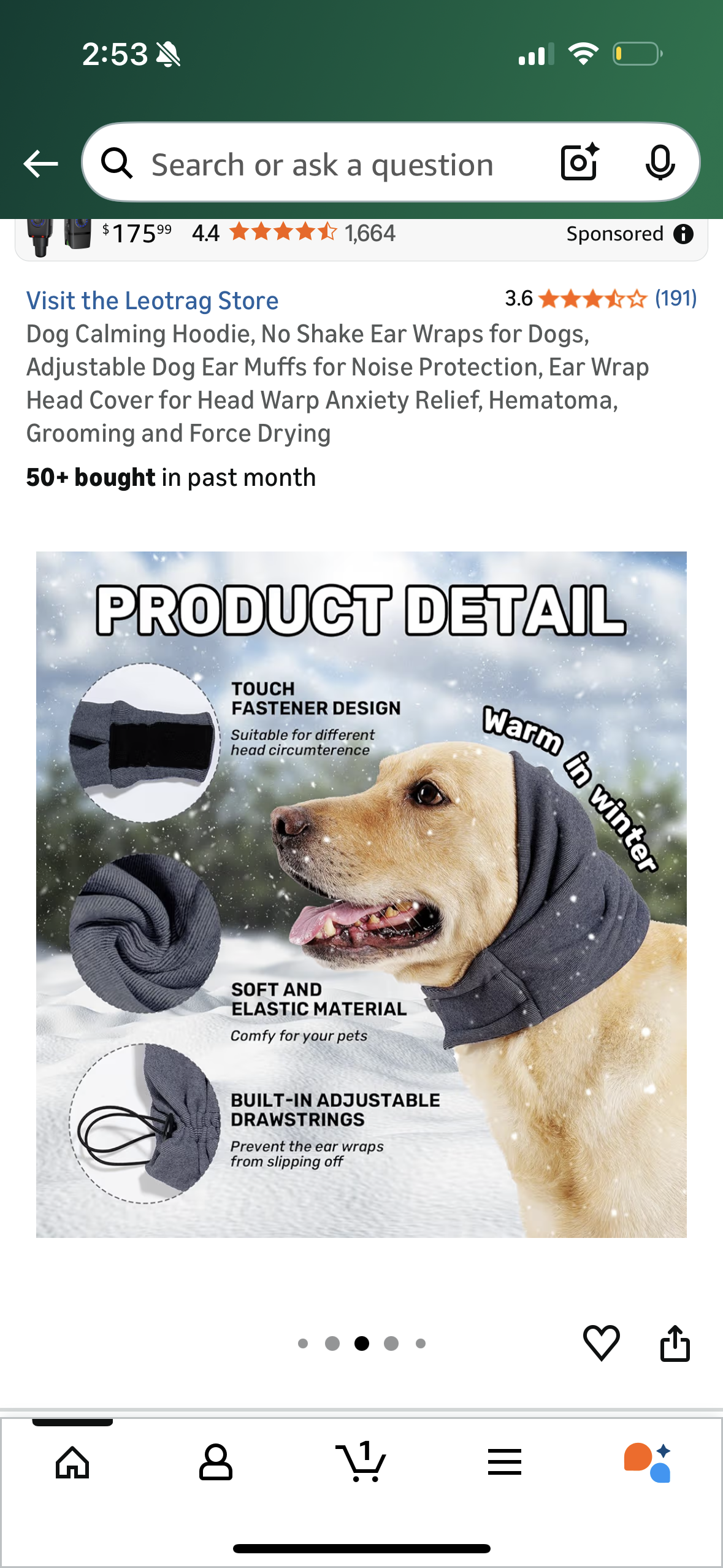 Dog Calming Hoodie, No Shake Ear Wraps for Dogs, Adjustable Dog Ear Muffs for Noise Protection, Ear Wrap Head Cover for Head Warp Anxiety Relief, Hematoma, Grooming and Force Drying