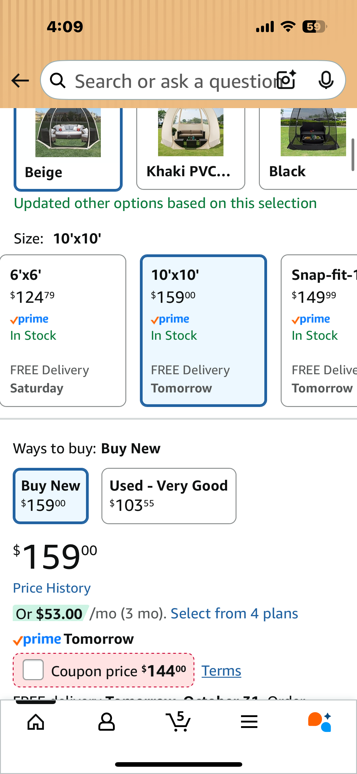 Alvantor Screen House Gazebo, 10’ x 10’ Pop Up Igloo Screened Canopy Tent with Mosquito Netting Sides, Instant UV Resistant Sun Shelter for Garden, Patio, Backyard (G895)