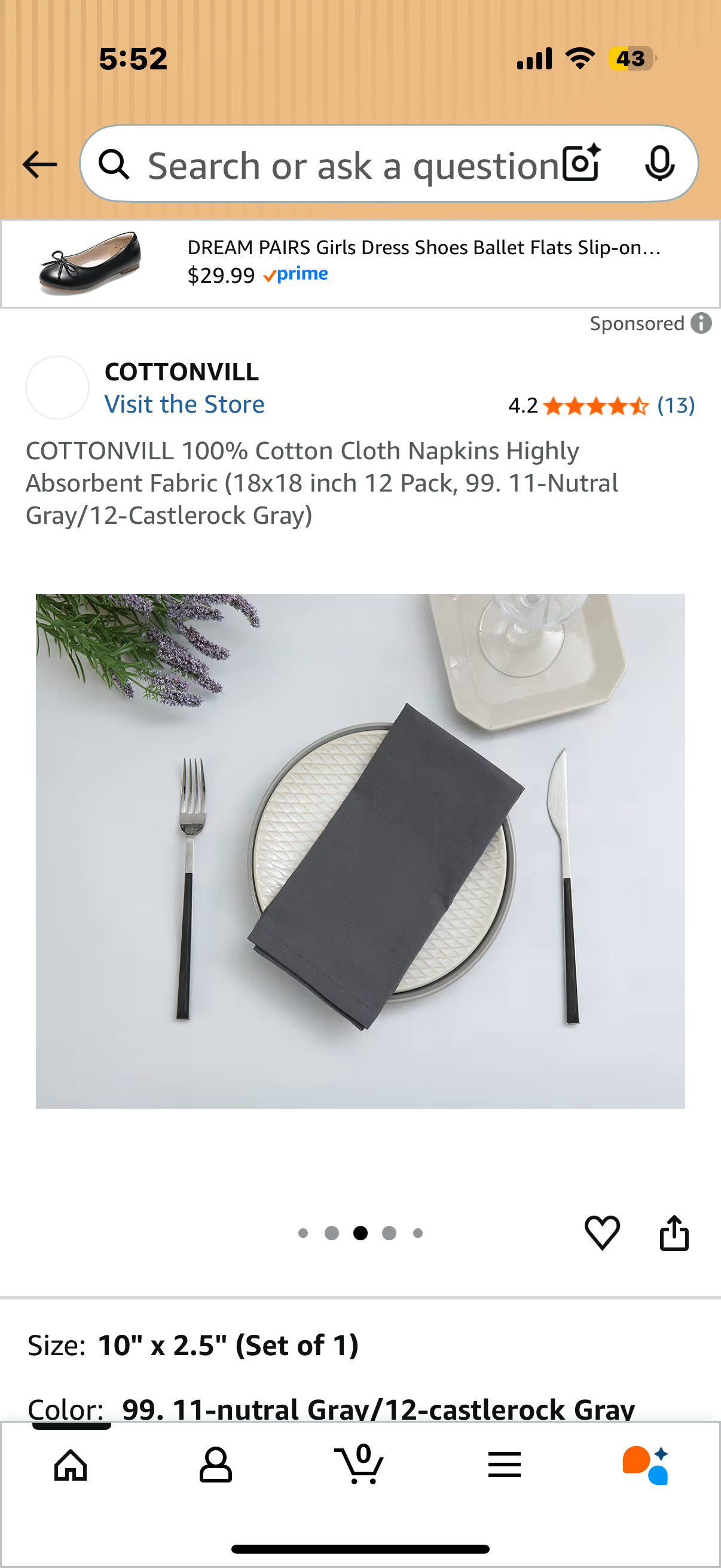 COTTONVILL 100% Cotton Cloth Napkins Highly Absorbent Fabric (18x18 inch 12 Pack,