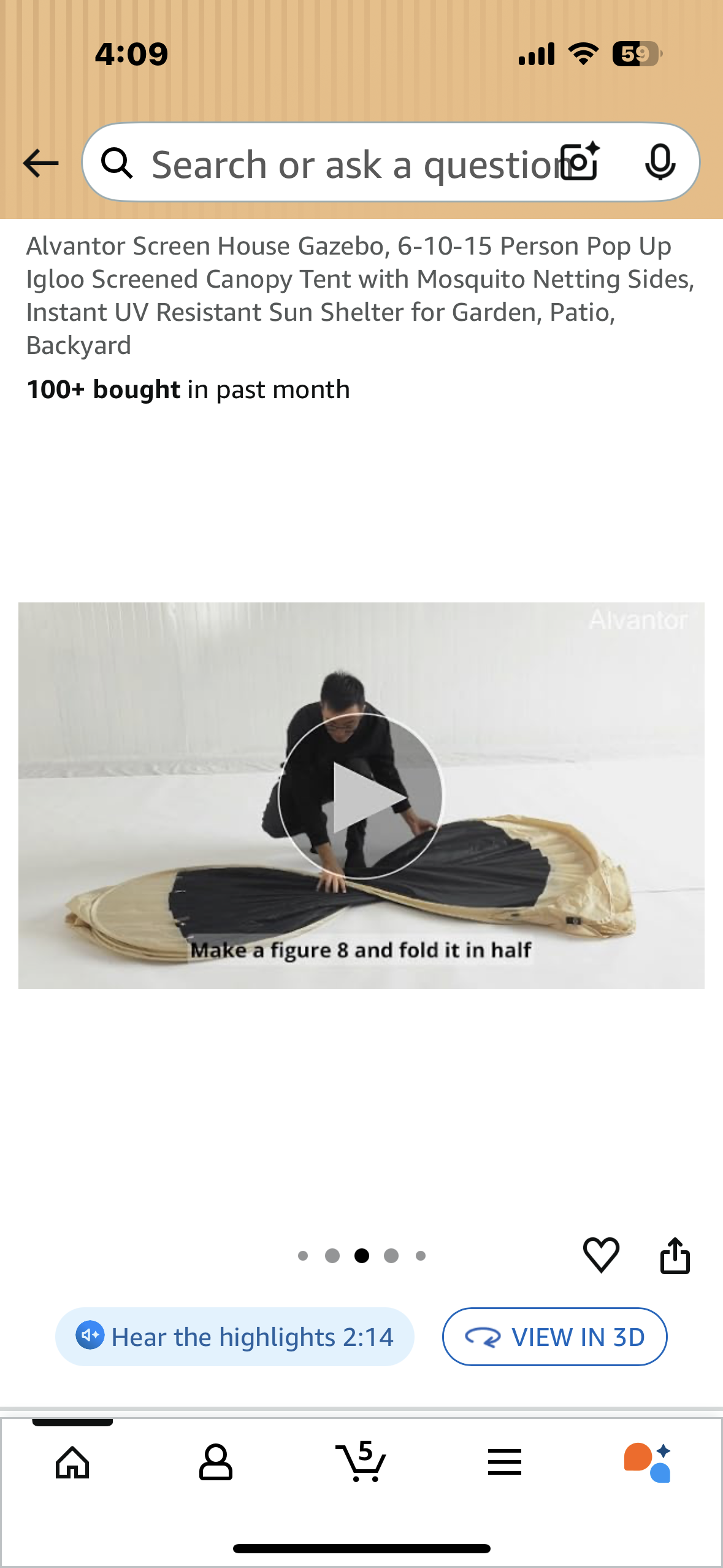 Alvantor Screen House Gazebo, 10’ x 10’ Pop Up Igloo Screened Canopy Tent with Mosquito Netting Sides, Instant UV Resistant Sun Shelter for Garden, Patio, Backyard (G895)