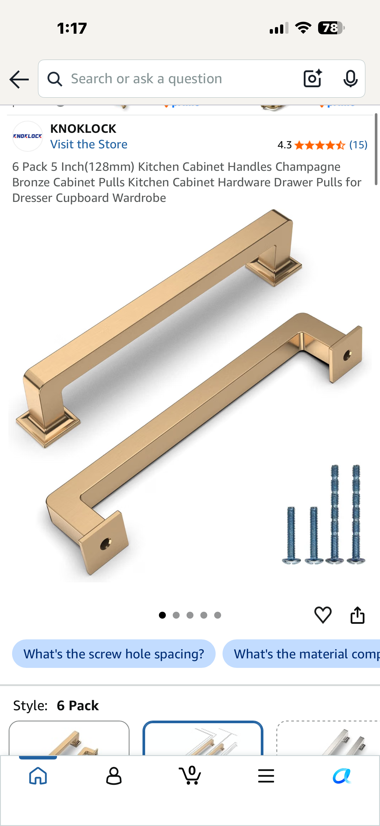 6 Pack 5 Inch(128mm) Kitchen Cabinet Handles Champagne Bronze Cabinet Pulls Kitchen Cabinet Hardware Drawer Pulls for Dresser Cupboard Wardrobe
