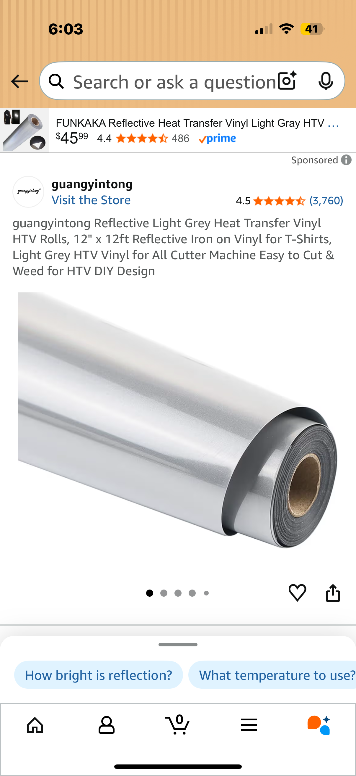 Reflective Light Grey Heat Transfer Vinyl HTV Rolls, 12" x 12ft Reflective Iron on Vinyl for T-Shirts, Light Grey HTV Vinyl for All Cutter Machine Easy to Cut & Weed for HTV DIY Design