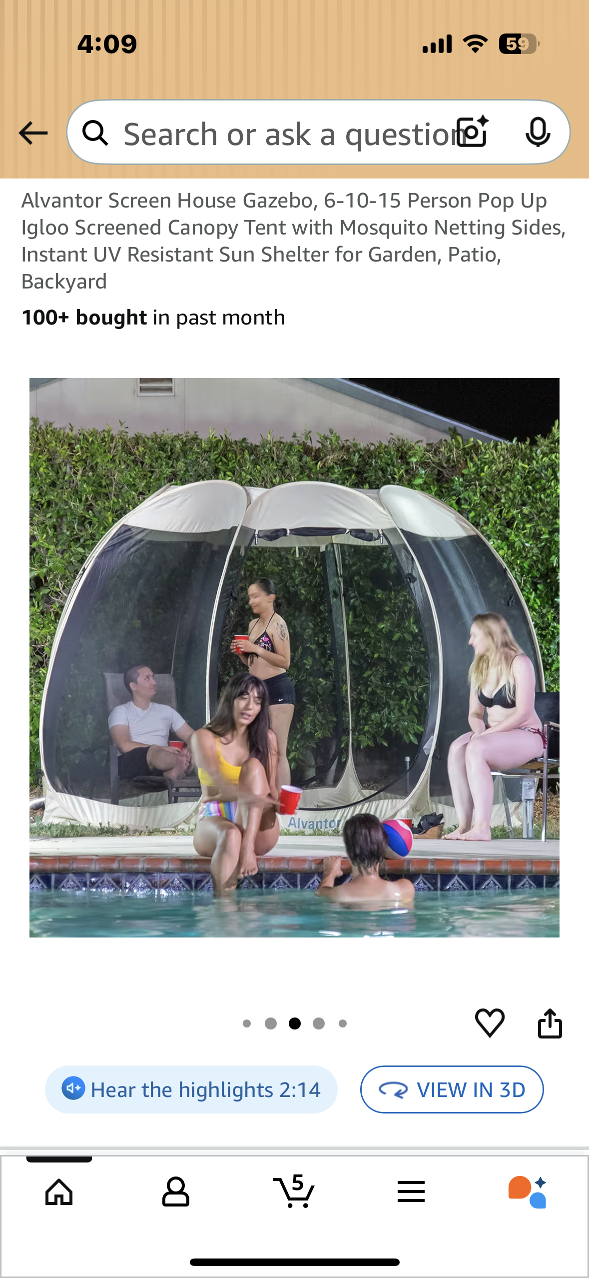 Alvantor Screen House Gazebo, 10’ x 10’ Pop Up Igloo Screened Canopy Tent with Mosquito Netting Sides, Instant UV Resistant Sun Shelter for Garden, Patio, Backyard (G895)