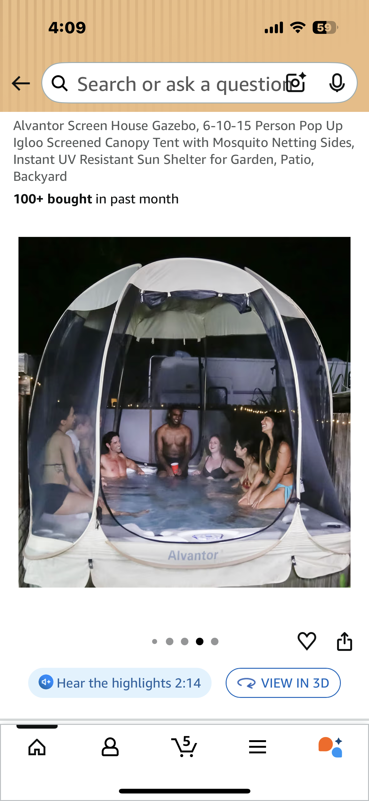 Alvantor Screen House Gazebo, 10’ x 10’ Pop Up Igloo Screened Canopy Tent with Mosquito Netting Sides, Instant UV Resistant Sun Shelter for Garden, Patio, Backyard (G895)
