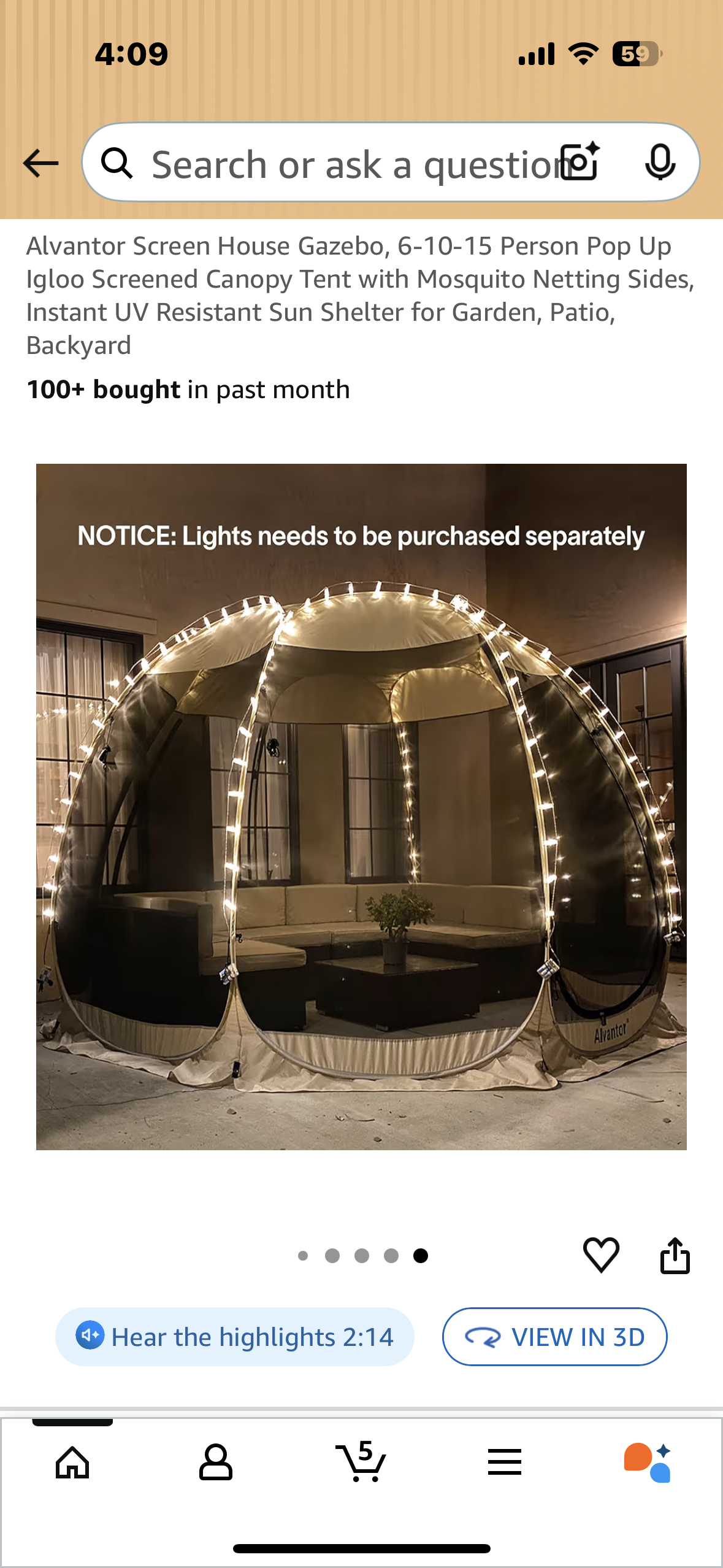 Alvantor Screen House Gazebo, 10’ x 10’ Pop Up Igloo Screened Canopy Tent with Mosquito Netting Sides, Instant UV Resistant Sun Shelter for Garden, Patio, Backyard (G895)