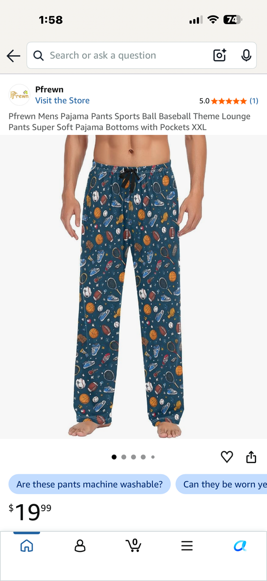 Pfrewn Mens Pajama Pants Sports Ball Baseball Theme Lounge Pants Super Soft Pajama Bottoms with Pockets (Size XXL)