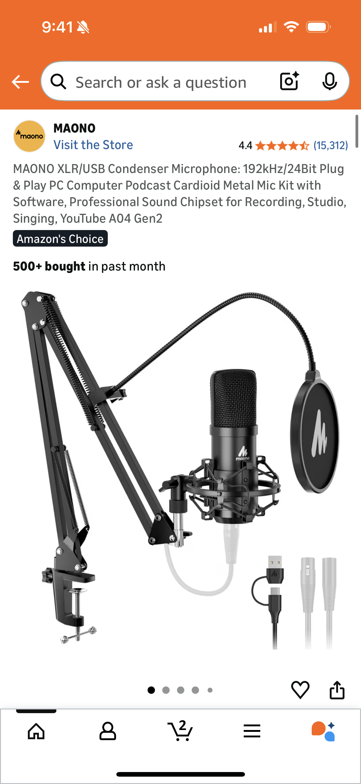MAONO XLR/USB Condenser Microphone: 192kHz/24Bit Plug & Play PC Computer Podcast Cardioid Metal Mic Kit with Software, Professional Sound Chipset for Recording, Studio, Singing, YouTube A04 Gen2