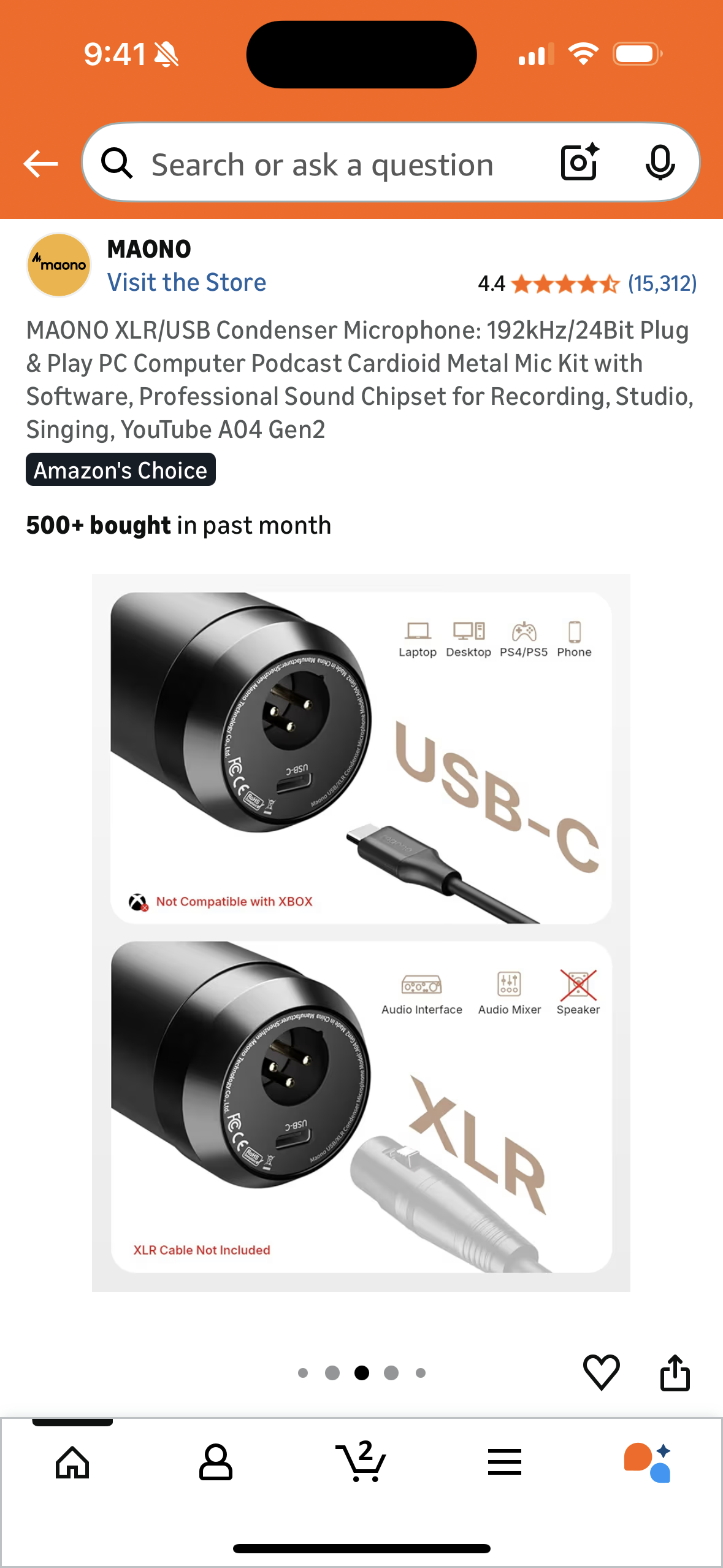 MAONO XLR/USB Condenser Microphone: 192kHz/24Bit Plug & Play PC Computer Podcast Cardioid Metal Mic Kit with Software, Professional Sound Chipset for Recording, Studio, Singing, YouTube A04 Gen2