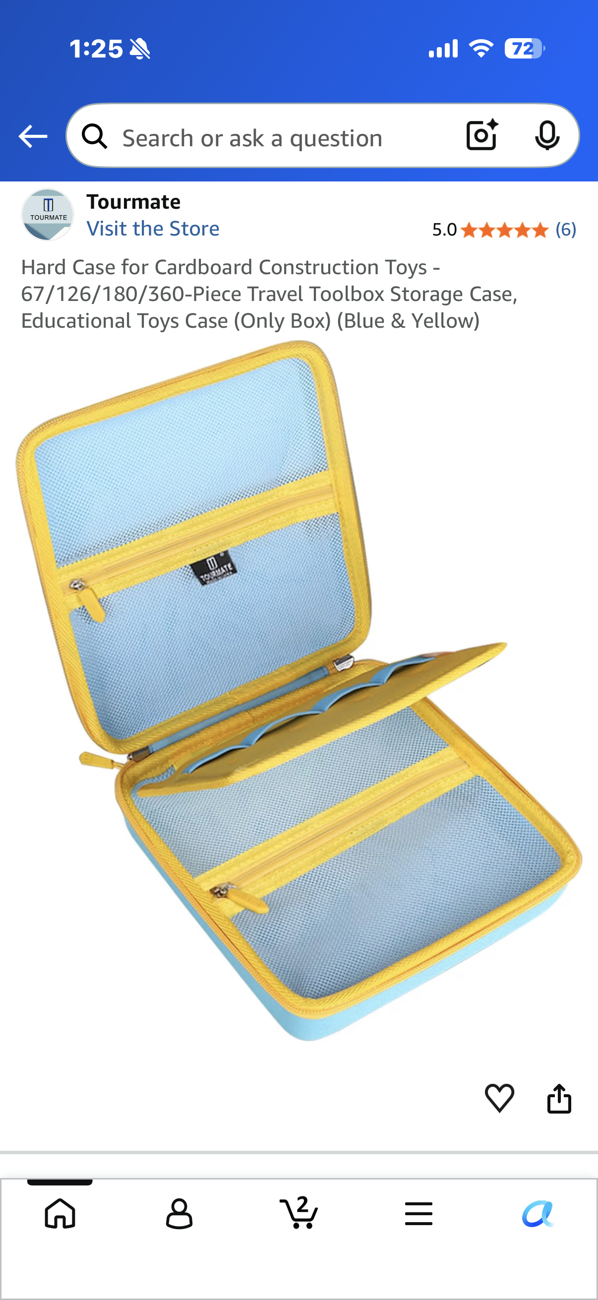 Hard Case for Cardboard Construction Toys - 67/126/180/360-Piece Travel Toolbox Storage Case, Educational Toys Case (Only Box) (Blue & Yellow