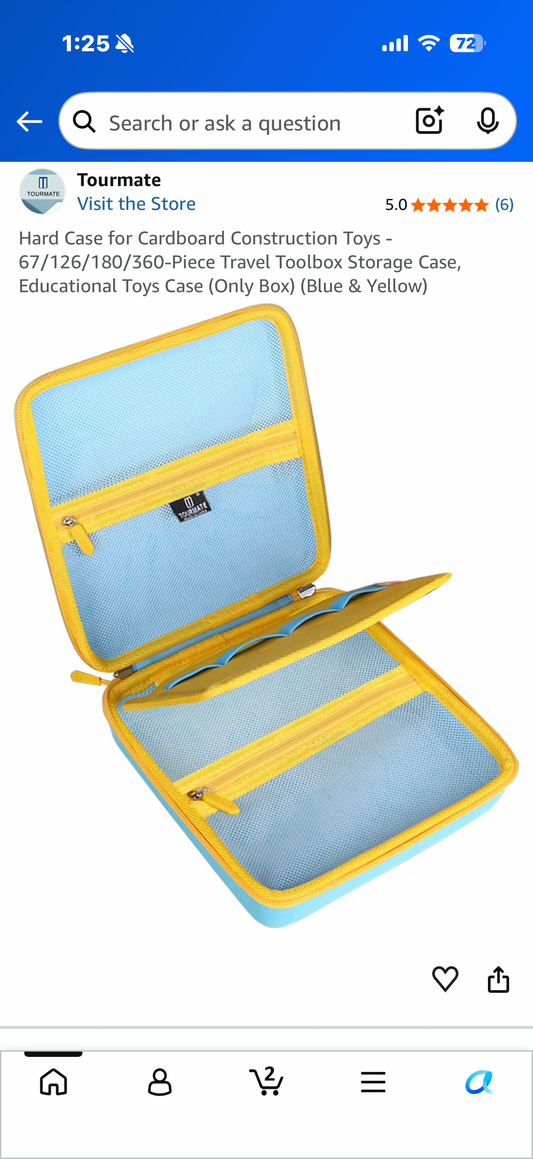 Hard Case for Cardboard Construction Toys - 67/126/180/360-Piece Travel Toolbox Storage Case, Educational Toys Case (Only Box) (Blue & Yellow
