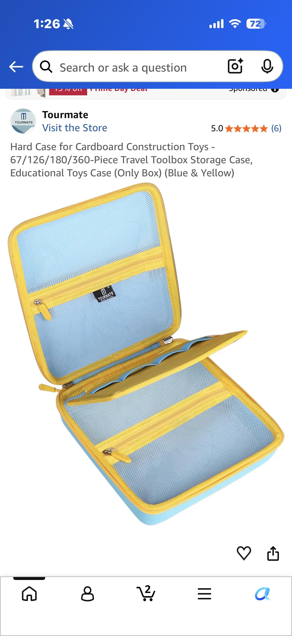 Hard Case for Cardboard Construction Toys - 67/126/180/360-Piece Travel Toolbox Storage Case, Educational Toys Case (Only Box) (Blue & Yellow