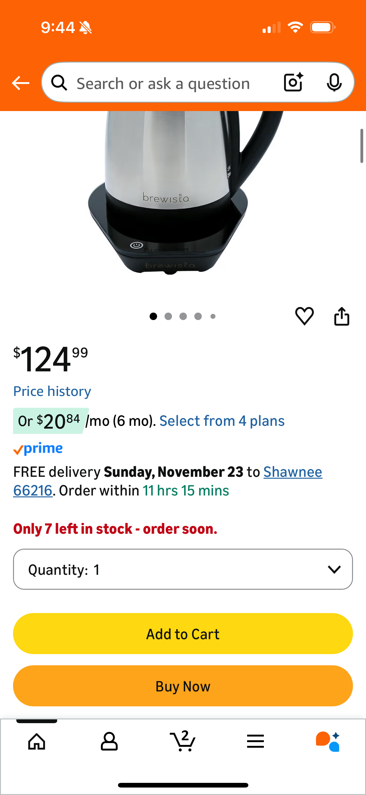 Brewista V-Spout Electric Kettle, Large 1.7 Liter Capacity For Pour Over Coffee, Smart Digital Heating Element, Perfect for Cupping, Stainless Steel