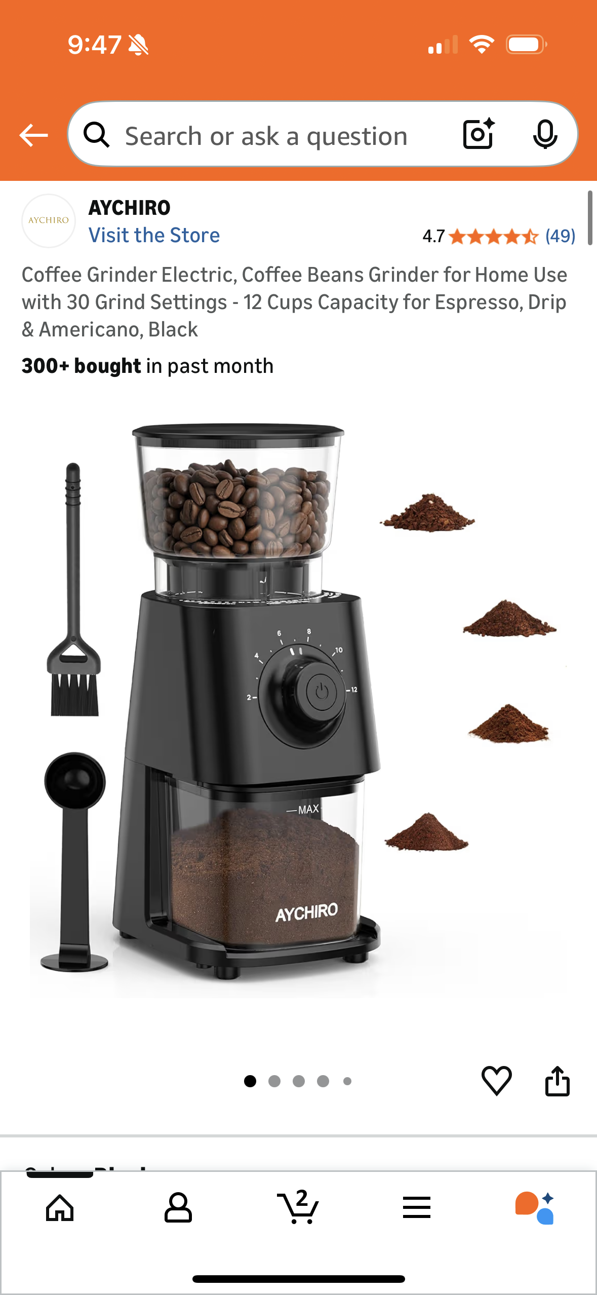 Coffee Grinder Electric, Coffee Beans Grinder for Home Use with 30 Grind Settings - 12 Cups Capacity for Espresso, Drip & Americano, Black