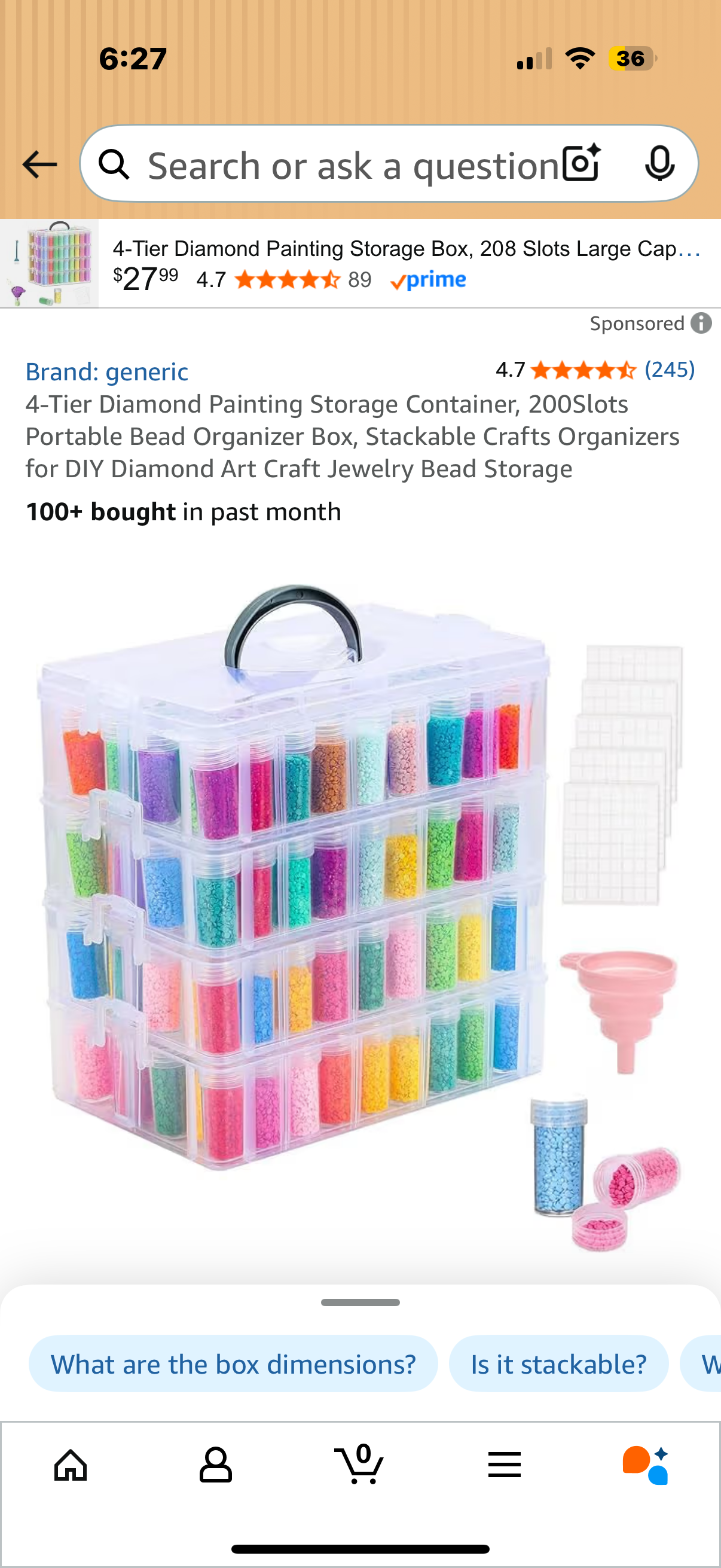 4-Tier Diamond Painting Storage Container, 200Slots Portable Bead Organizer Box, Stackable Crafts Organizers for DIY Diamond Art Craft Jewelry Bead Storage