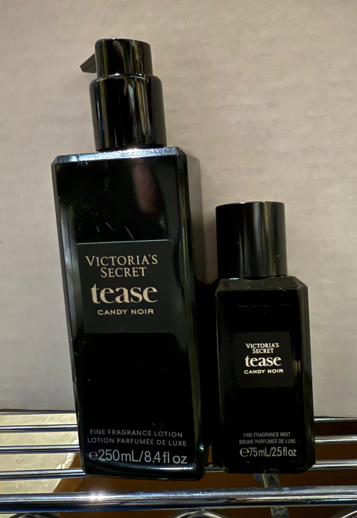 Set of 2 Victoria's Secret Tease Candy Noir Fragrance Lotion, Notes of Raspberry      Glaze, Night-Blooming Iris & Warm Tonka, (8.4oz AND Victoria's Secret Fragrance Mist 2.5 Oz Travel Size