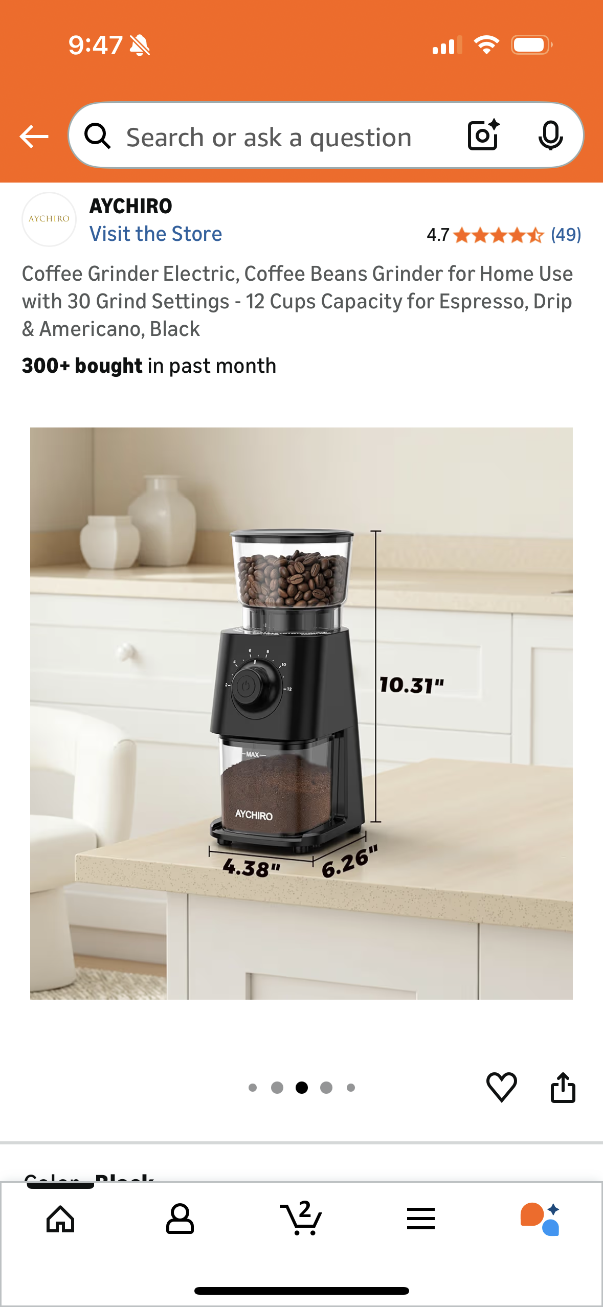 Coffee Grinder Electric, Coffee Beans Grinder for Home Use with 30 Grind Settings - 12 Cups Capacity for Espresso, Drip & Americano, Black